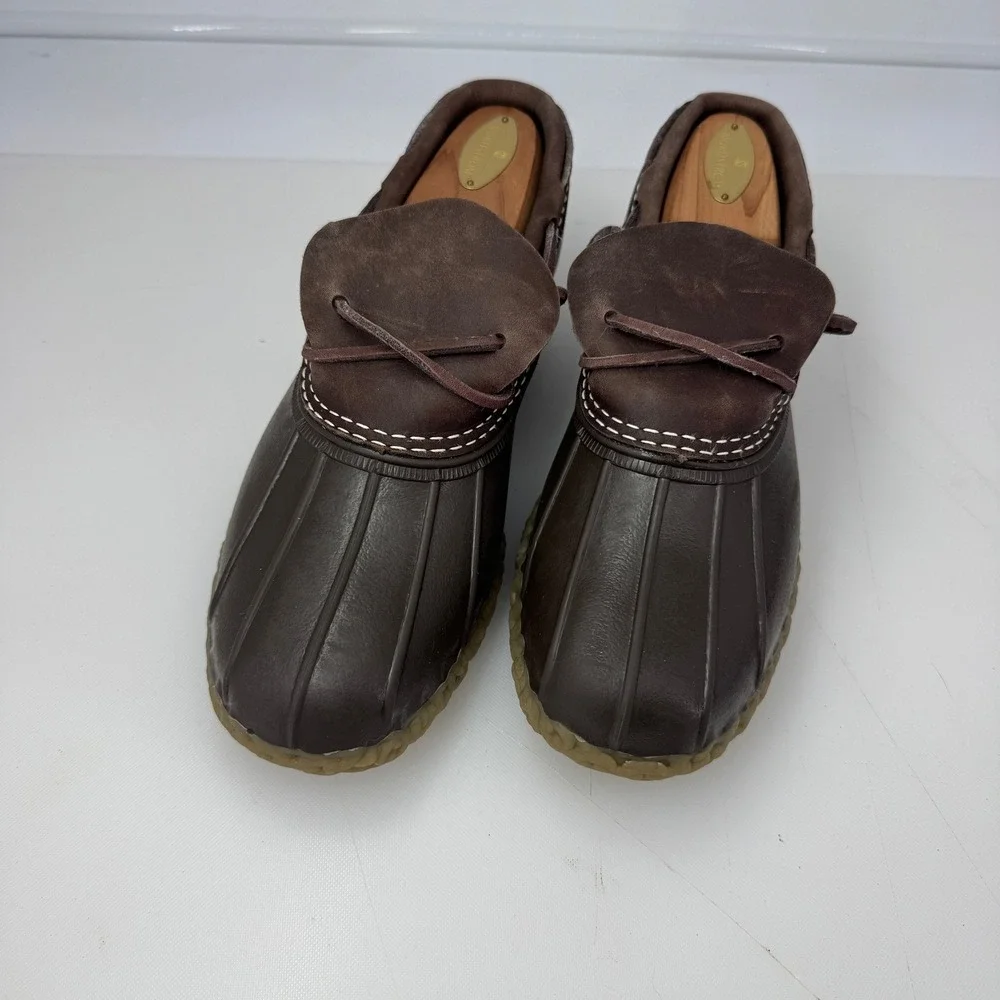 L.L. Bean Rubber Moc Women 6.5 Brown Leather Slip On Duck Boot Waterproof Rain